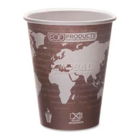 Eco-Products Eco-Products Hot Paper Cups, World Art, 8 Oz., Plant-Based Resin Inner Lining, 50/Pack, Maroon ECOEPBHC8WA